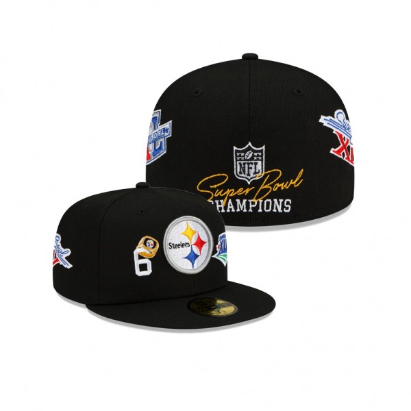Pittsburgh Steelers Black 6x Super Bowl Champions Count The Rings 59FIFTY Fitted Hat