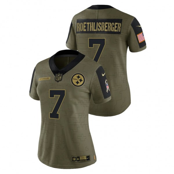 Women's Steelers Ben Roethlisberger 2021 Salute To Service Olive Limited Jersey