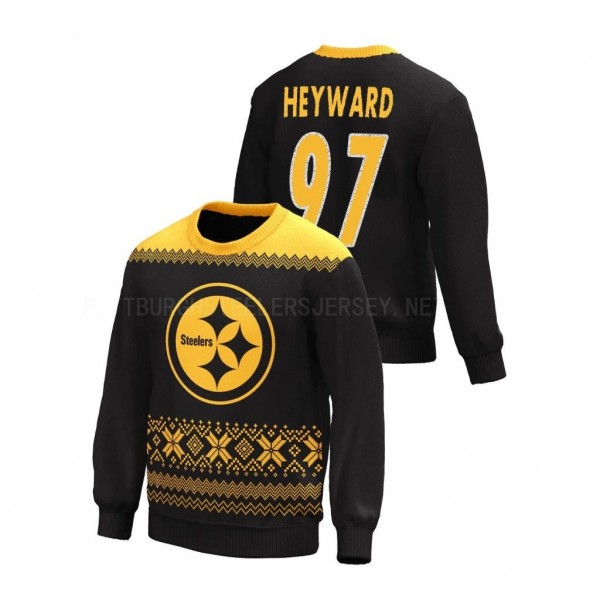 Steelers Cameron Heyward Men's Christmas Gifts Black Team Logo Sweater