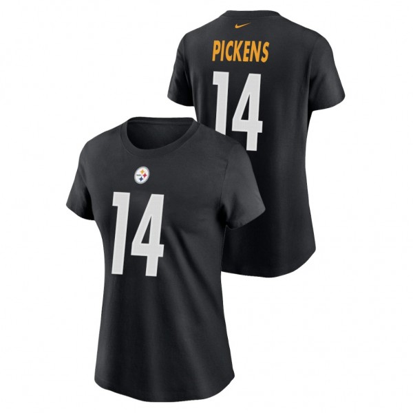 Women's George Pickens Pittsburgh Steelers Black 2022 NFL Draft Name Number T-Shirt