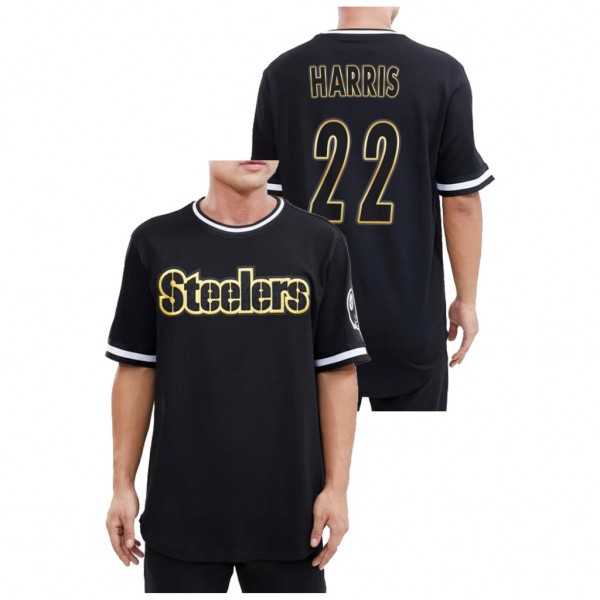 Men's Najee Harris Pittsburgh Steelers Black Team Logo Classic Chenille T-Shirt