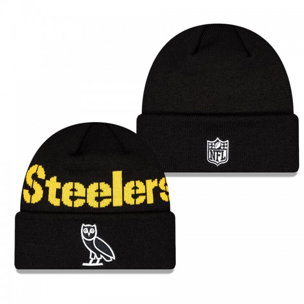 Men's Pittsburgh Steelers Black OVO x NFL Cuffed Knit Hat