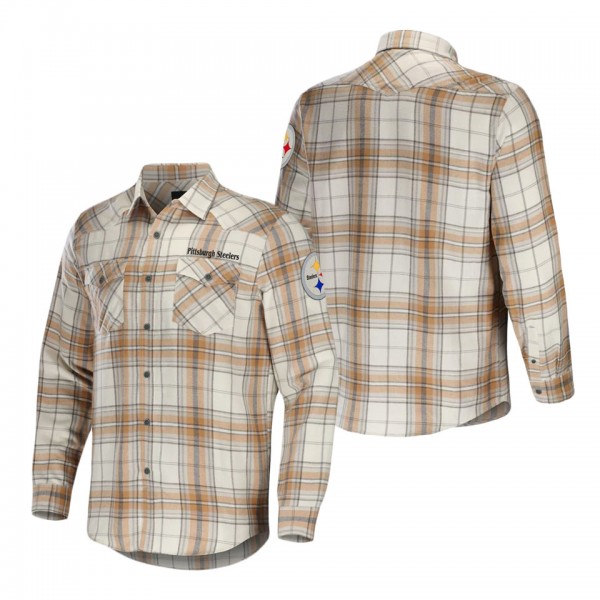Men's Pittsburgh Steelers NFL x Darius Rucker Collection by Fanatics Tan Flannel Long Sleeve Button-Up Shirt