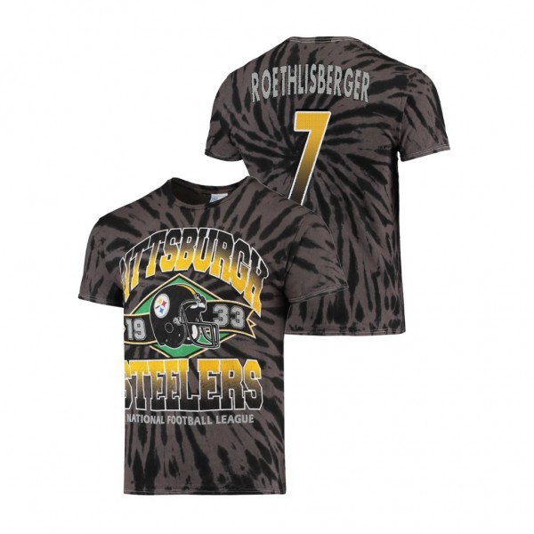 Steelers Ben Roethlisberger Black Vintage Tubular Tie-Dye Retired Player T-Shirt