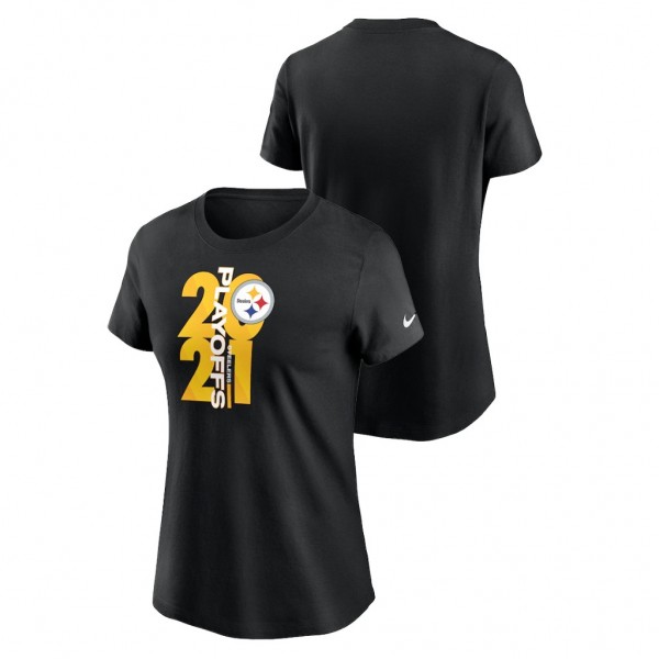Women's Steelers 2021 NFL Playoffs Black T-Shirt