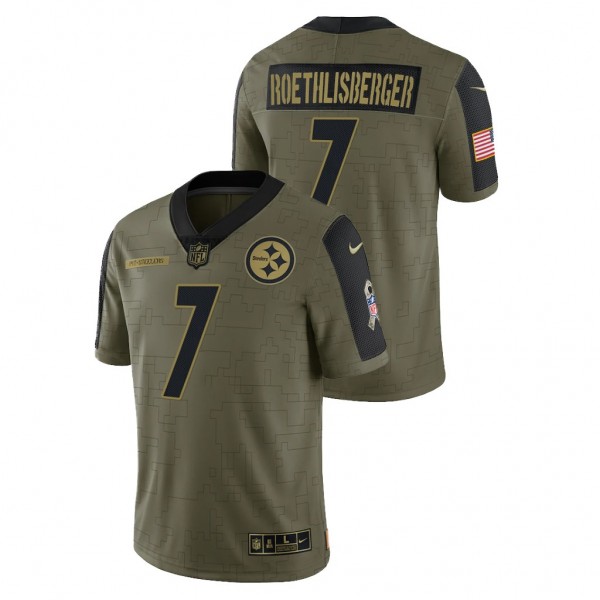 Ben Roethlisberger NO. 7 Steelers 2021 Salute To Service Limited Jersey - Olive