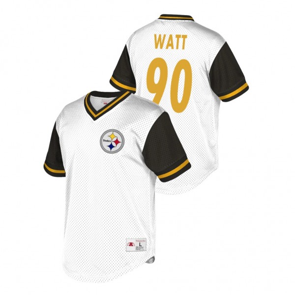 Steelers T.J. Watt White Black Throwback Mesh V-Neck T-Shirt