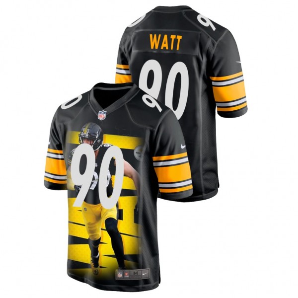 Steelers #90 T.J. Watt Black Player Graphic Game J...