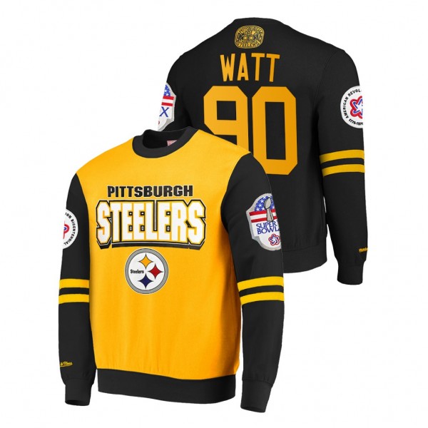 T.J. Watt NO. 90 Steelers Yellow Super Bowl Championship All Over Crew T-Shirt