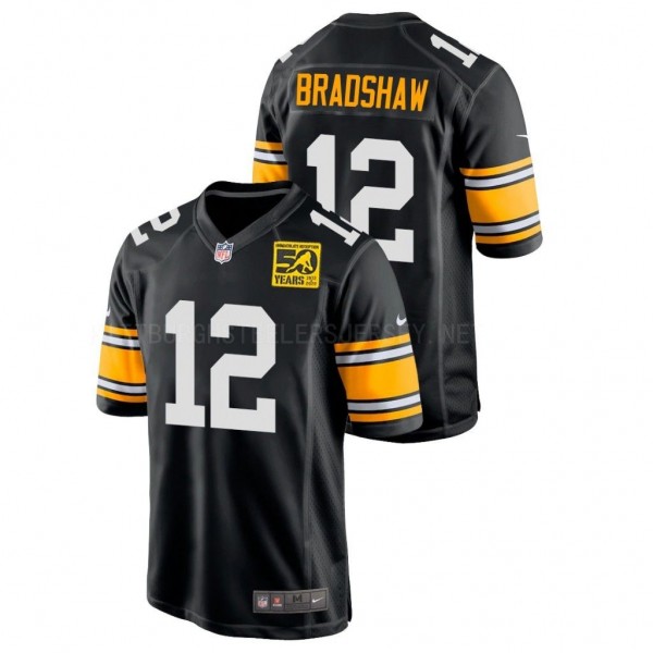 Pittsburgh Steelers Terry Bradshaw Black Anniversary of The Immaculate Reception Game Jersey